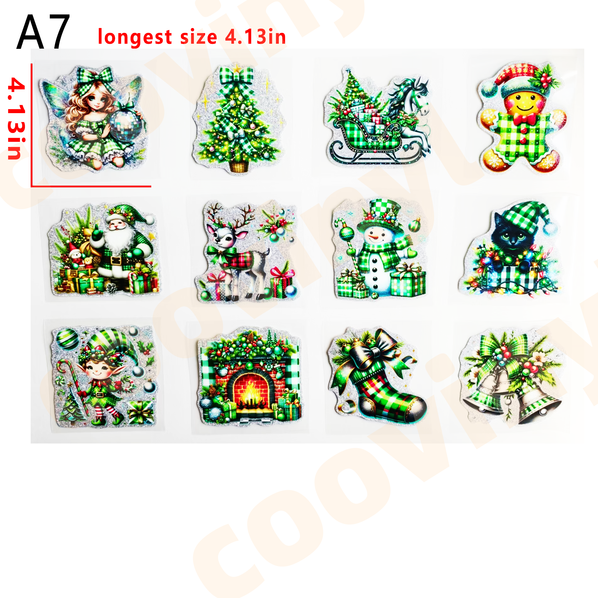 （G71) 12 PCS Christmas cup wraps 16OZ tumbler  Waterproof Customized Craft Sticker Adhesive Vinyl Decal Glitter Sticker DIY Kit Ready to Use Vivid Color Strong Stickiness