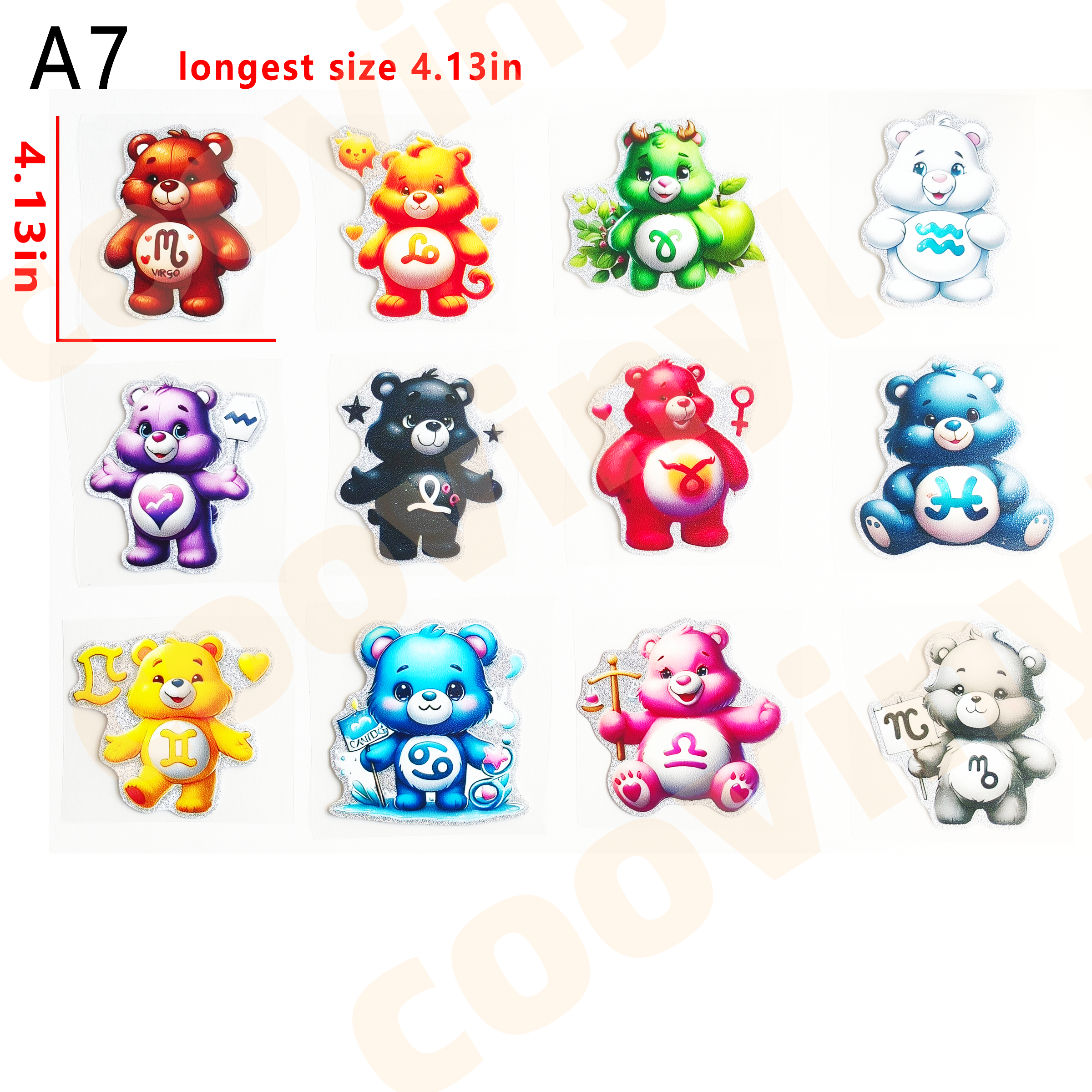 （G72) 12 PCS carebear zodiac cup wraps 16OZ tumbler  Waterproof Customized Craft Sticker Adhesive Vinyl Decal Glitter Sticker DIY Kit Ready to Use Vivid Color Strong Stickiness