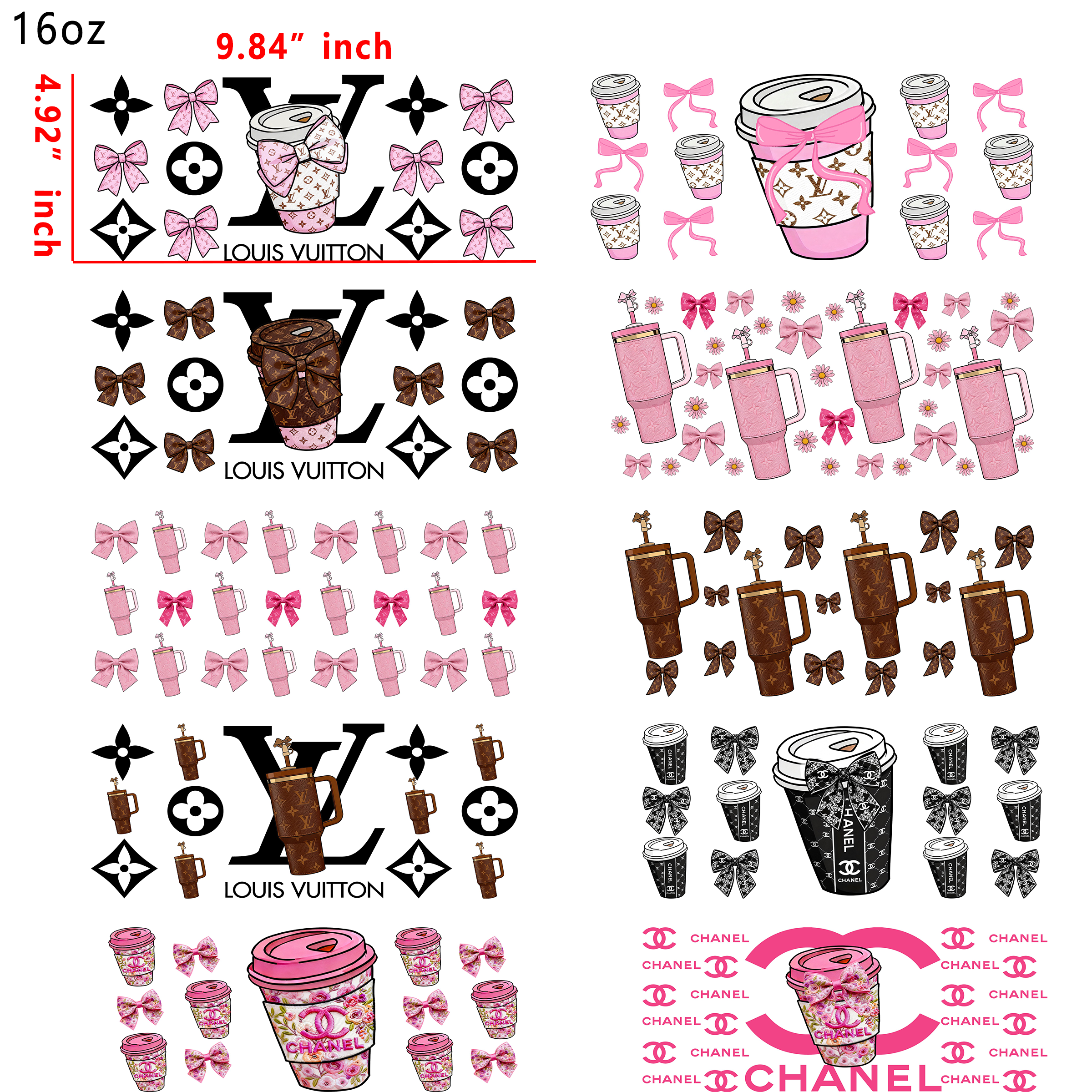 (H16) designer2 10pcs  16OZ Tumbler Cup Wraps, Waterproof Fade-Resistant Decal Stickers, Vivid HD Print with Strong Adhesion, Customizable Transfers for Glass Cups, Mugs & Smooth Surfaces, DIY Art Craft Supplies