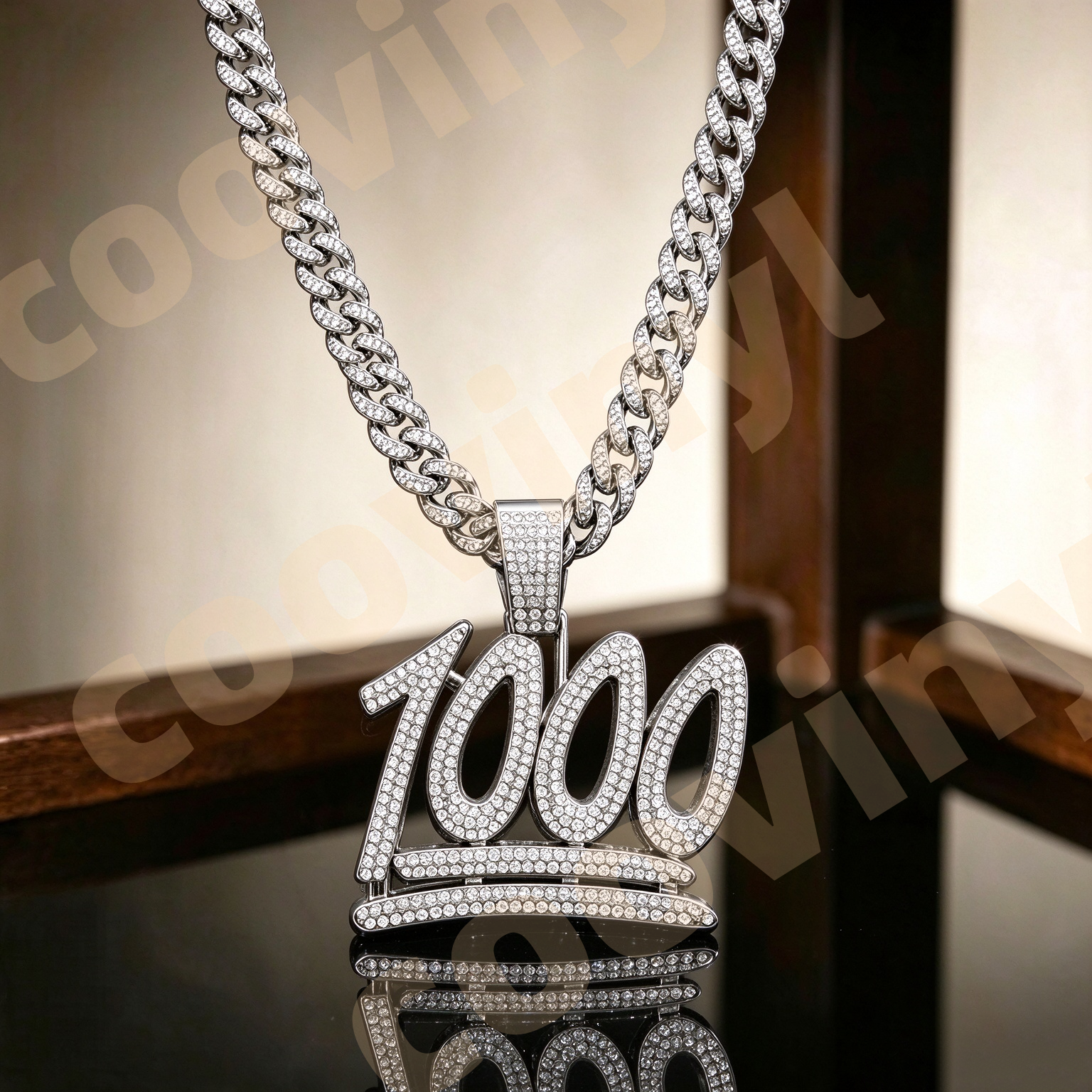 Iced Out Geometric Pendant Necklace, Hip Hop Full Rhinestone Cuban Link Chain, Men Drop Oil Sports Style Jewelry,silver