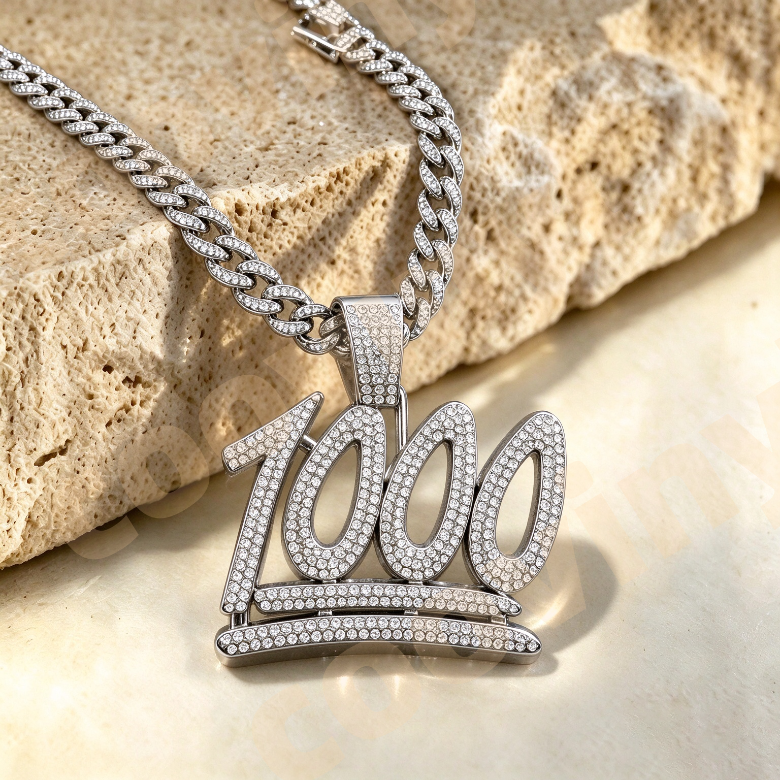 Iced Out Geometric Pendant Necklace, Hip Hop Full Rhinestone Cuban Link Chain, Men Drop Oil Sports Style Jewelry,silver