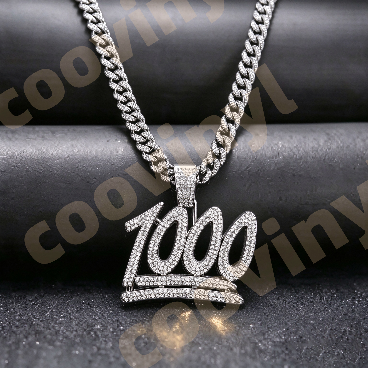 Iced Out Geometric Pendant Necklace, Hip Hop Full Rhinestone Cuban Link Chain, Men Drop Oil Sports Style Jewelry,silver