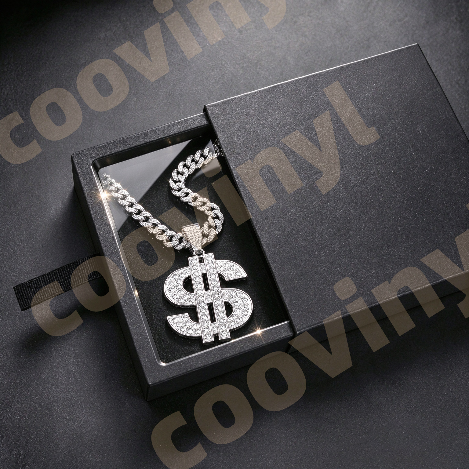 doller Iced Out Geometric Pendant Necklace, Hip Hop Full Rhinestone Cuban Link Chain, Men Drop Oil Sports Style Jewelry,silver
