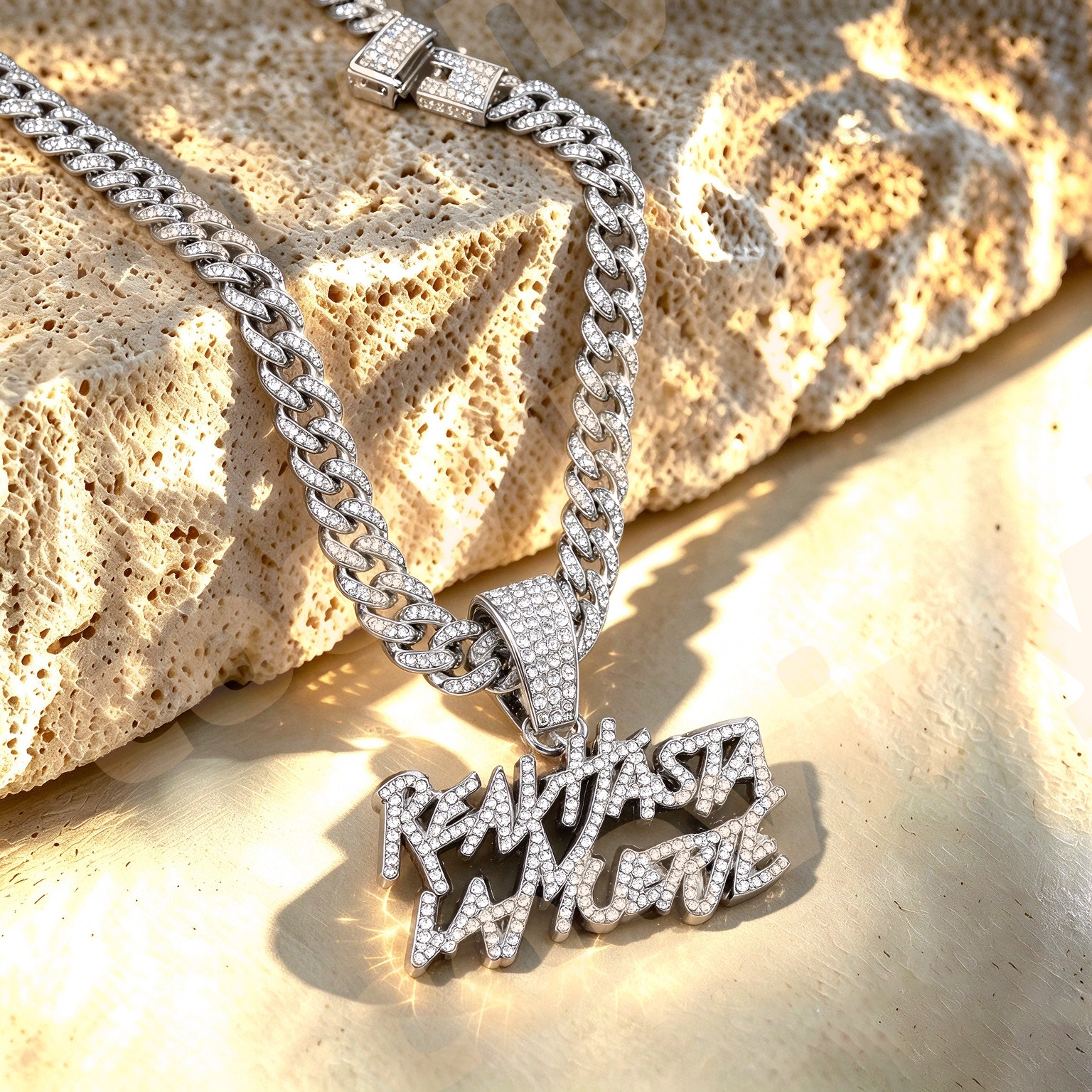 Real As It Gets Iced Out Geometric Pendant Necklace, Hip Hop Full Rhinestone Cuban Link Chain, Men Drop Oil Sports Style Jewelry,silver