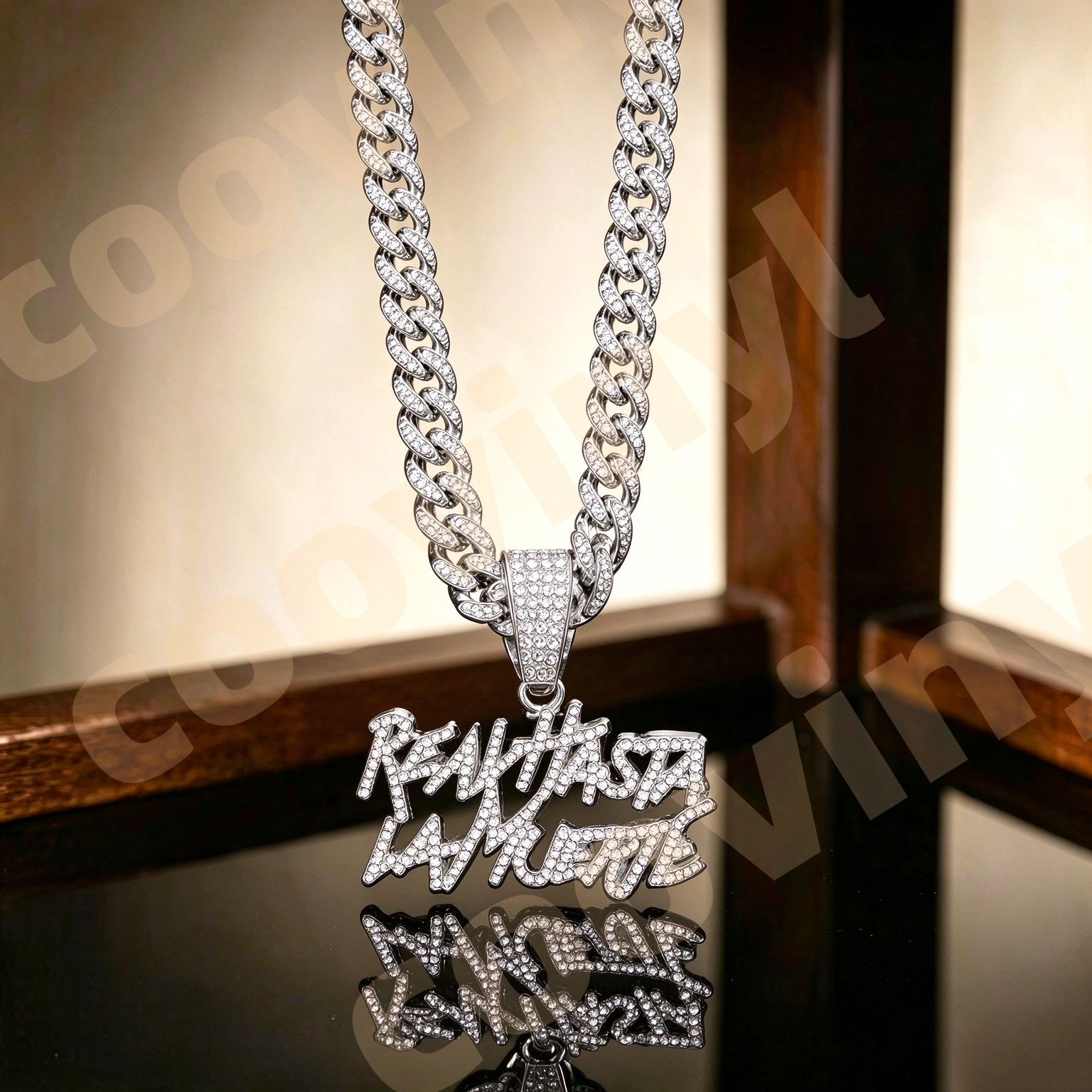 Real As It Gets Iced Out Geometric Pendant Necklace, Hip Hop Full Rhinestone Cuban Link Chain, Men Drop Oil Sports Style Jewelry,silver