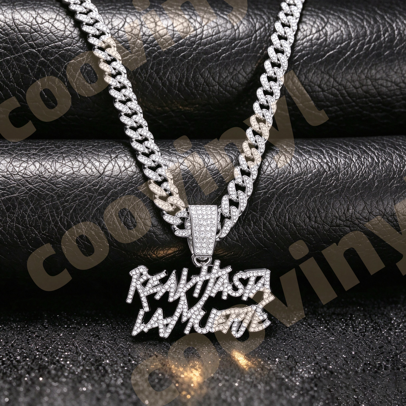 Real As It Gets Iced Out Geometric Pendant Necklace, Hip Hop Full Rhinestone Cuban Link Chain, Men Drop Oil Sports Style Jewelry,silver