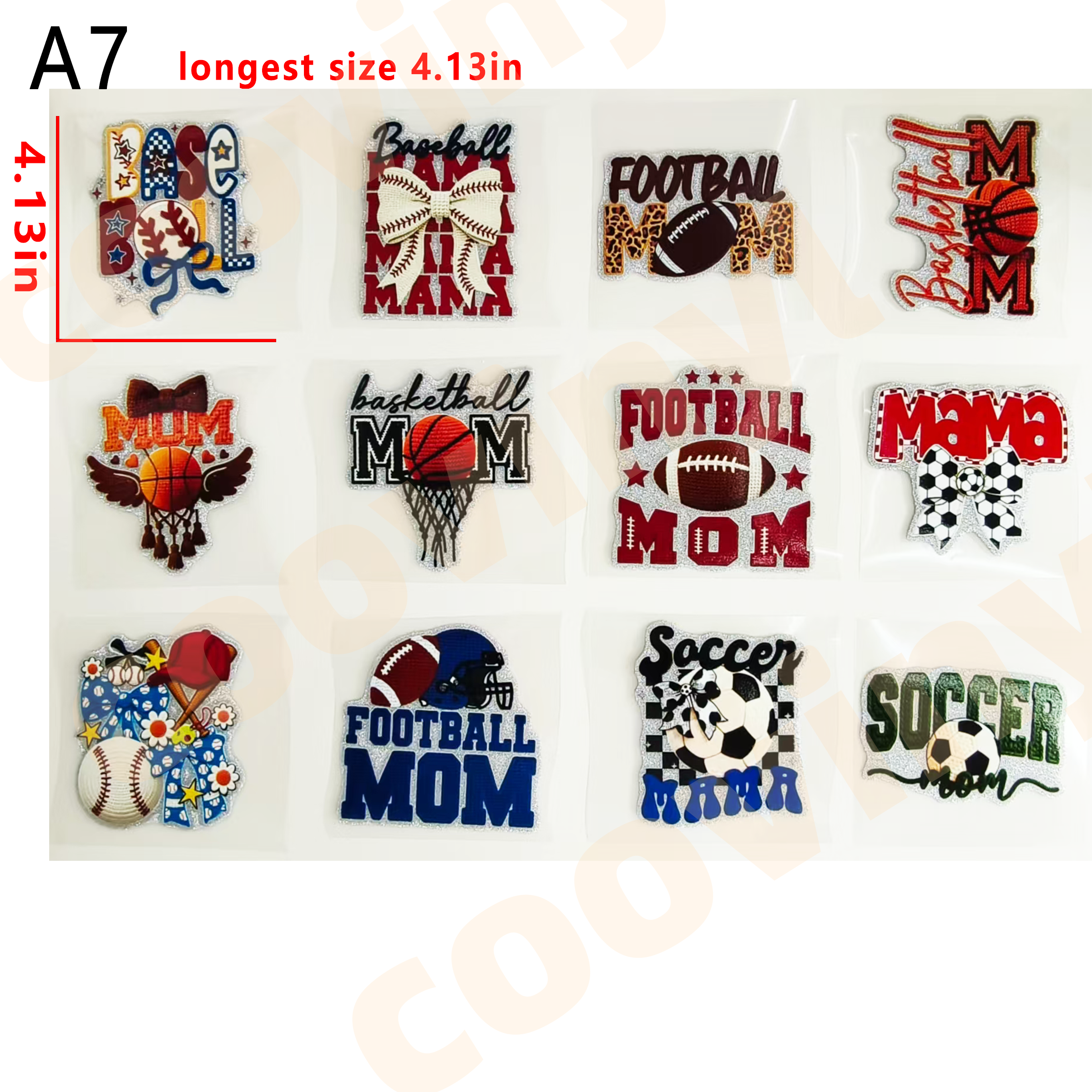 （G81) 12 PCS sport mom cup wraps 16OZ tumbler  Waterproof Customized Craft Sticker Adhesive Vinyl Decal Glitter Sticker DIY Kit Ready to Use Vivid Color Strong Stickiness