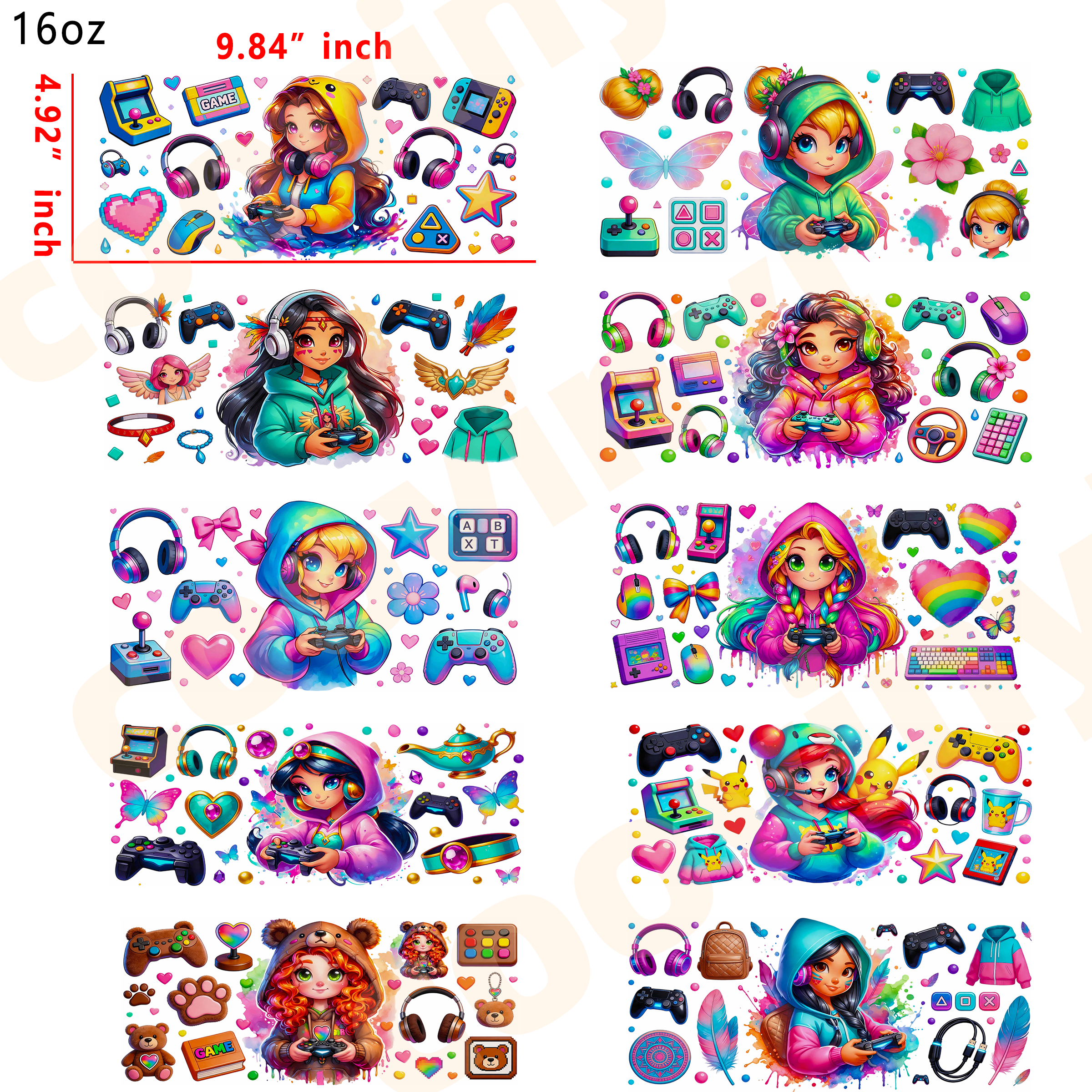 (E46) inspiration 10pcs  16OZ Tumbler Cup Wraps, Waterproof Fade-Resistant Decal Stickers, Vivid HD Print with Strong Adhesion, Customizable Transfers for Glass Cups, Mugs & Smooth Surfaces, DIY Art Craft Supplies