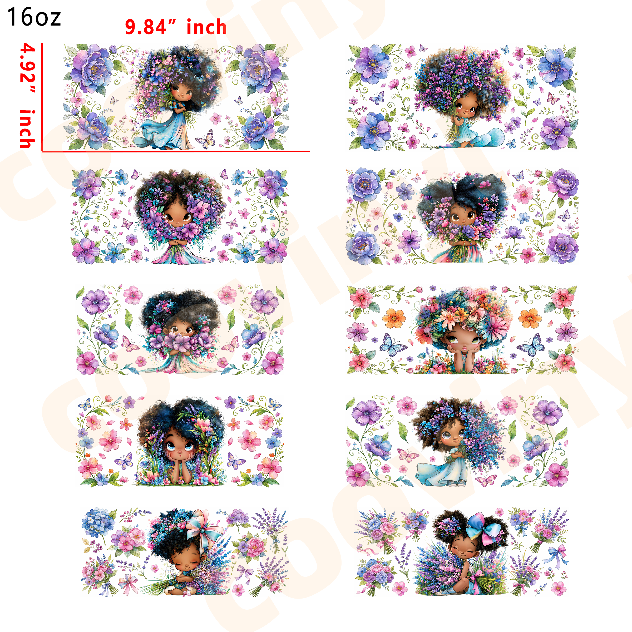 (L48) black girl 10pcs  16OZ Tumbler Cup Wraps, Waterproof Fade-Resistant Decal Stickers, Vivid HD Print with Strong Adhesion, Customizable Transfers for Glass Cups, Mugs & Smooth Surfaces, DIY Art Craft Supplies