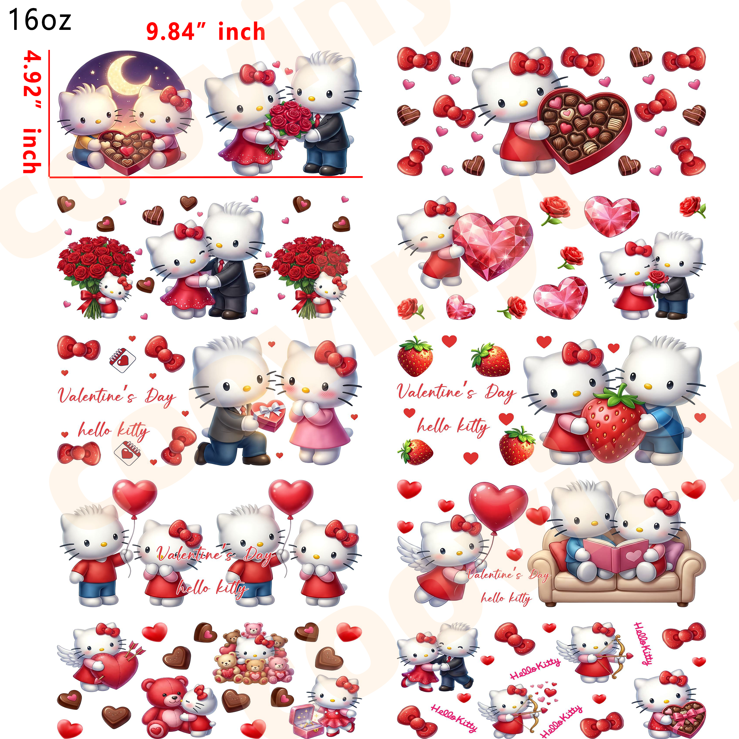 (E67) Valentine's hk 10pcs  16OZ Tumbler Cup Wraps, Waterproof Fade-Resistant Decal Stickers, Vivid HD Print with Strong Adhesion, Customizable Transfers for Glass Cups, Mugs & Smooth Surfaces, DIY Art Craft Supplies