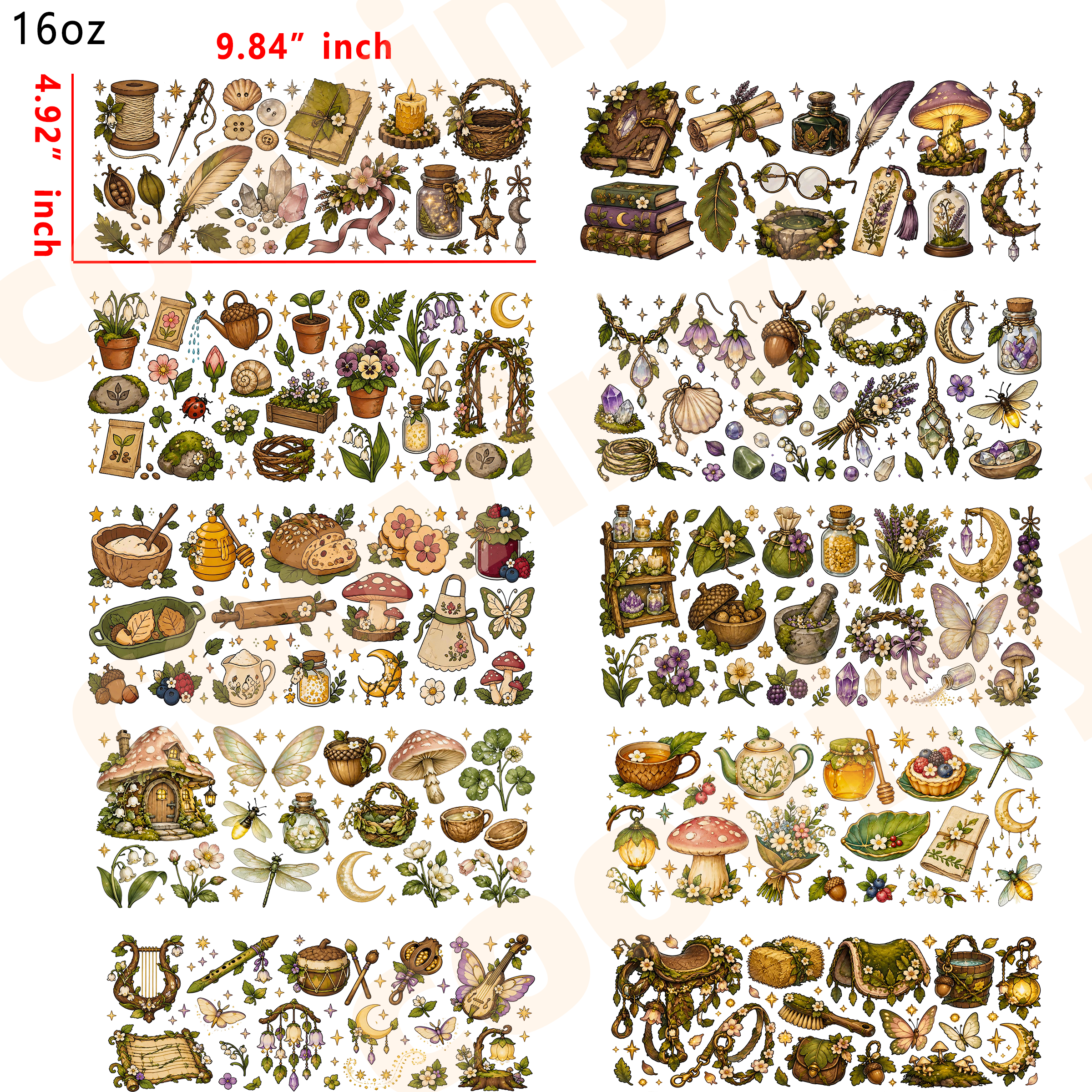 (E51) forest collage 10pcs  16OZ Tumbler Cup Wraps, Waterproof Fade-Resistant Decal Stickers, Vivid HD Print with Strong Adhesion, Customizable Transfers for Glass Cups, Mugs & Smooth Surfaces, DIY Art Craft Supplies