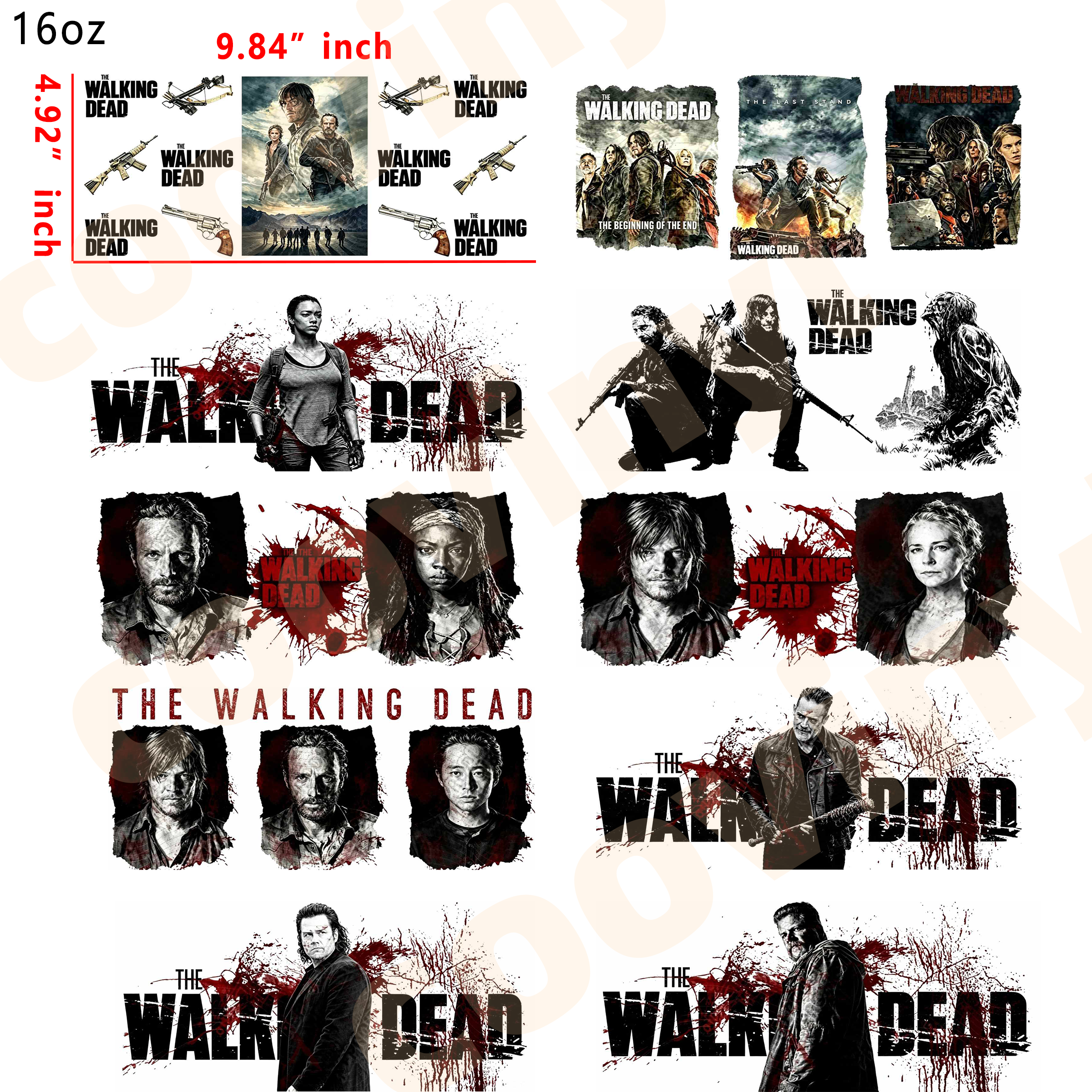 (E59) walking dead 10pcs  16OZ Tumbler Cup Wraps, Waterproof Fade-Resistant Decal Stickers, Vivid HD Print with Strong Adhesion, Customizable Transfers for Glass Cups, Mugs & Smooth Surfaces, DIY Art Craft Supplies