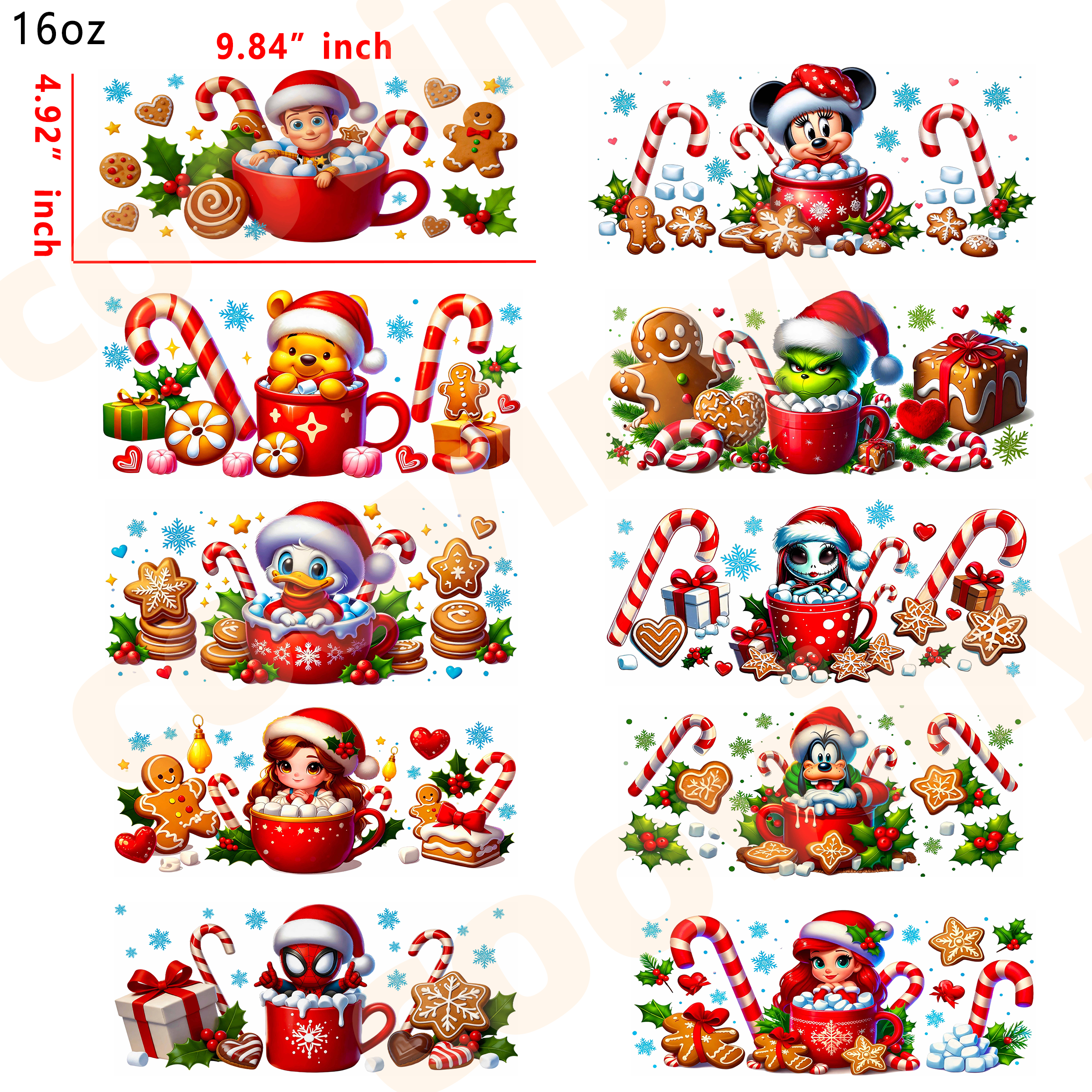 (X91) Christmas mix 20pcs  16OZ Tumbler Cup Wraps, Waterproof Fade-Resistant Decal Stickers, Vivid HD Print with Strong Adhesion, Customizable Transfers for Glass Cups, Mugs & Smooth Surfaces, DIY Art Craft Supplies