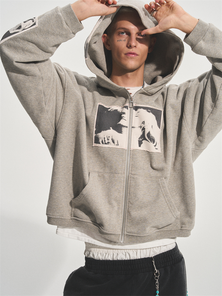 PUNK PRINT APPLIQUE HOODIE