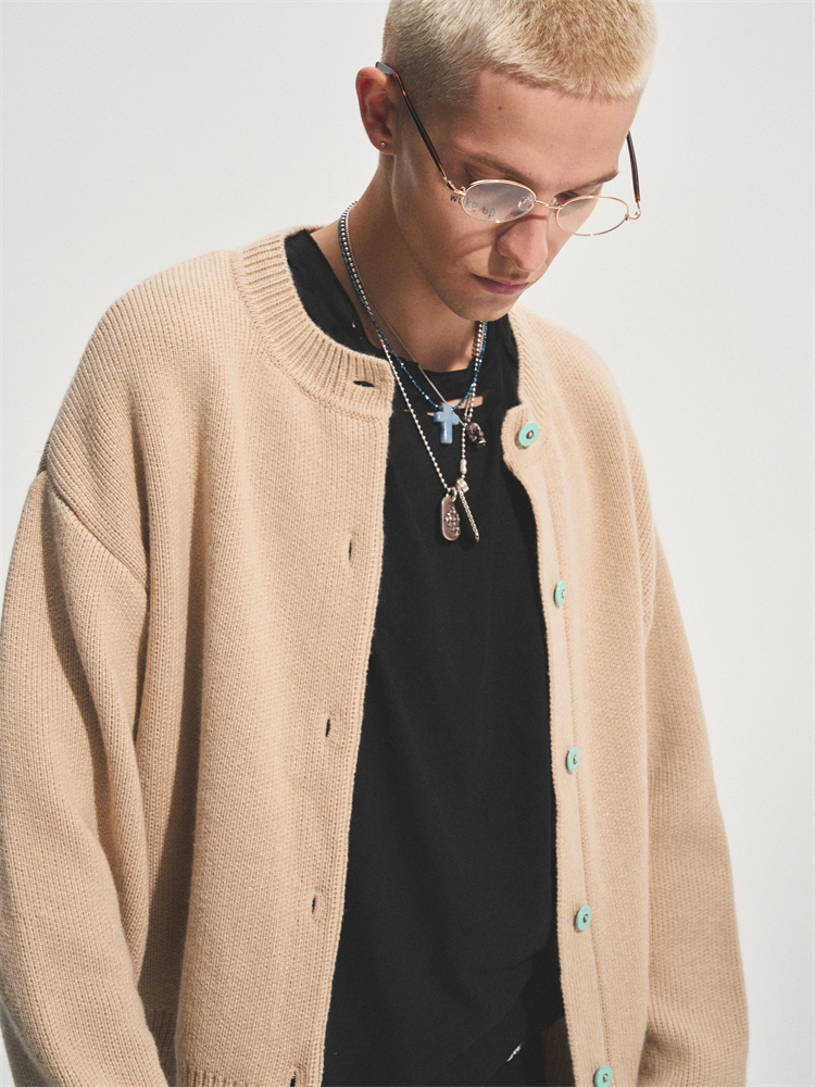 BEIGE TURQUOISE BUTTONS CARDIGAN