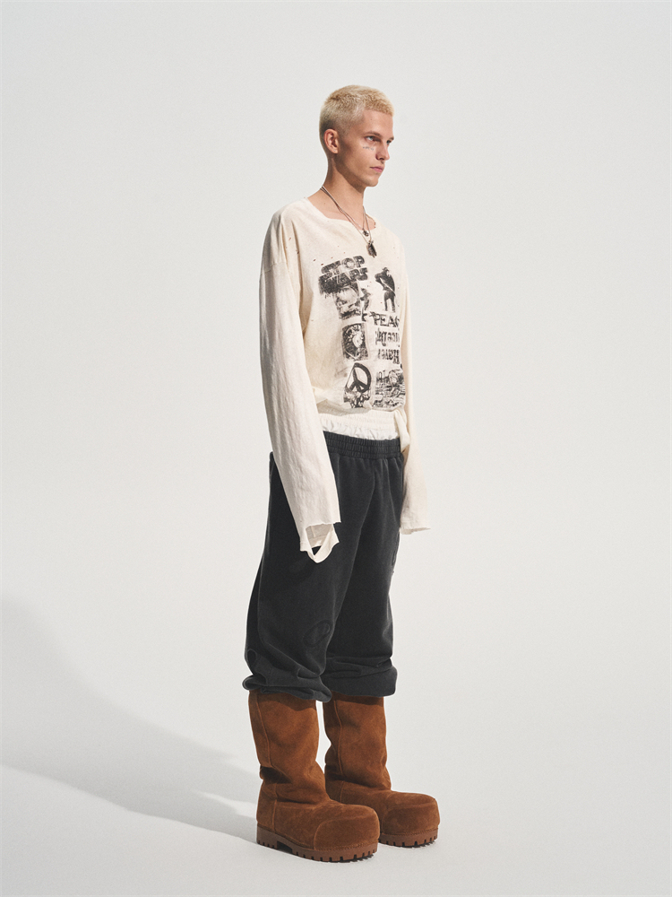 ANTI WAR LONG STAPE COTTON TEE