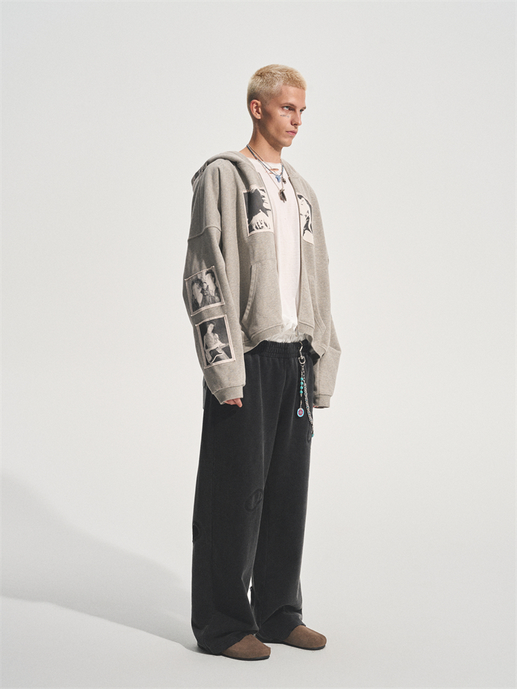 PUNK PRINT APPLIQUE HOODIE