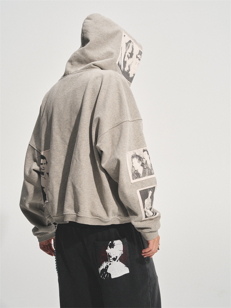 PUNK PRINT APPLIQUE HOODIE