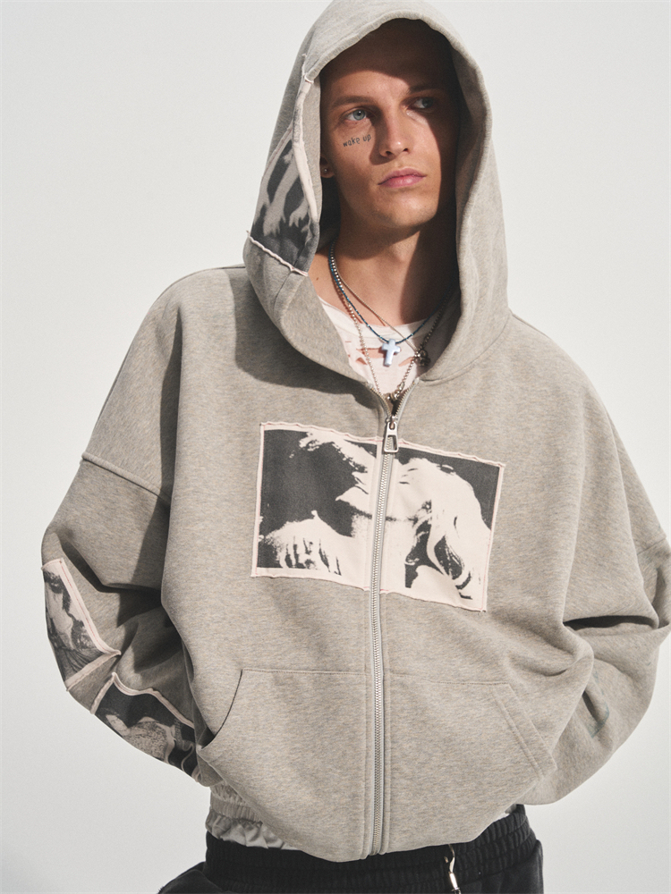 PUNK PRINT APPLIQUE HOODIE