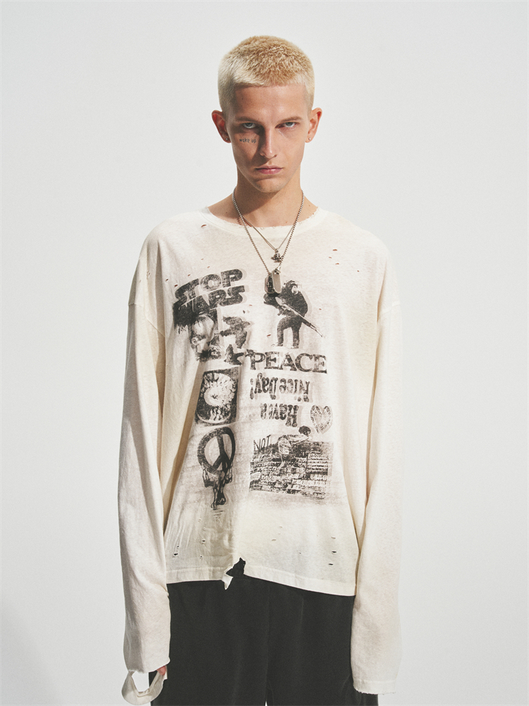 ANTI WAR LONG STAPE COTTON TEE
