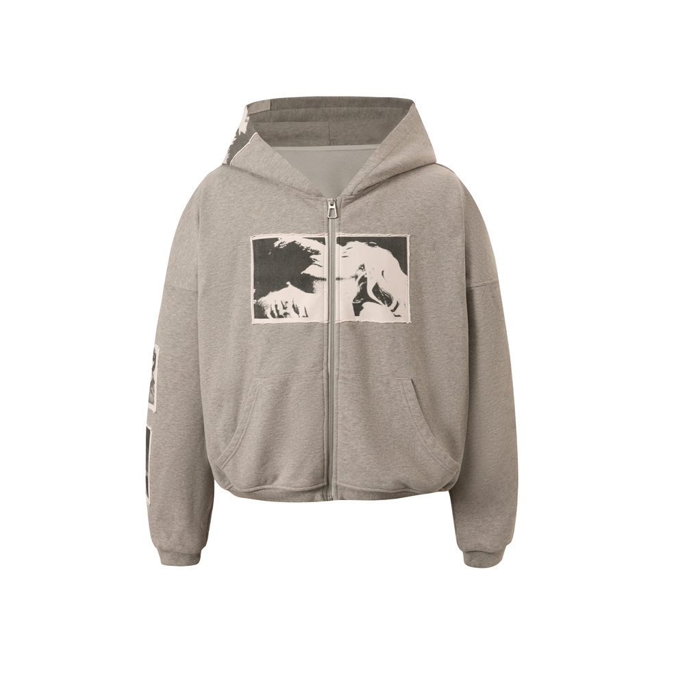 PUNK PRINT APPLIQUE HOODIE