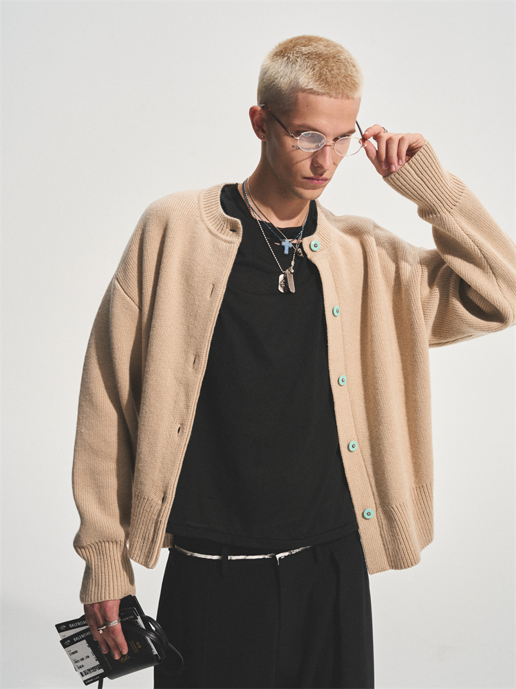 BEIGE TURQUOISE BUTTONS CARDIGAN