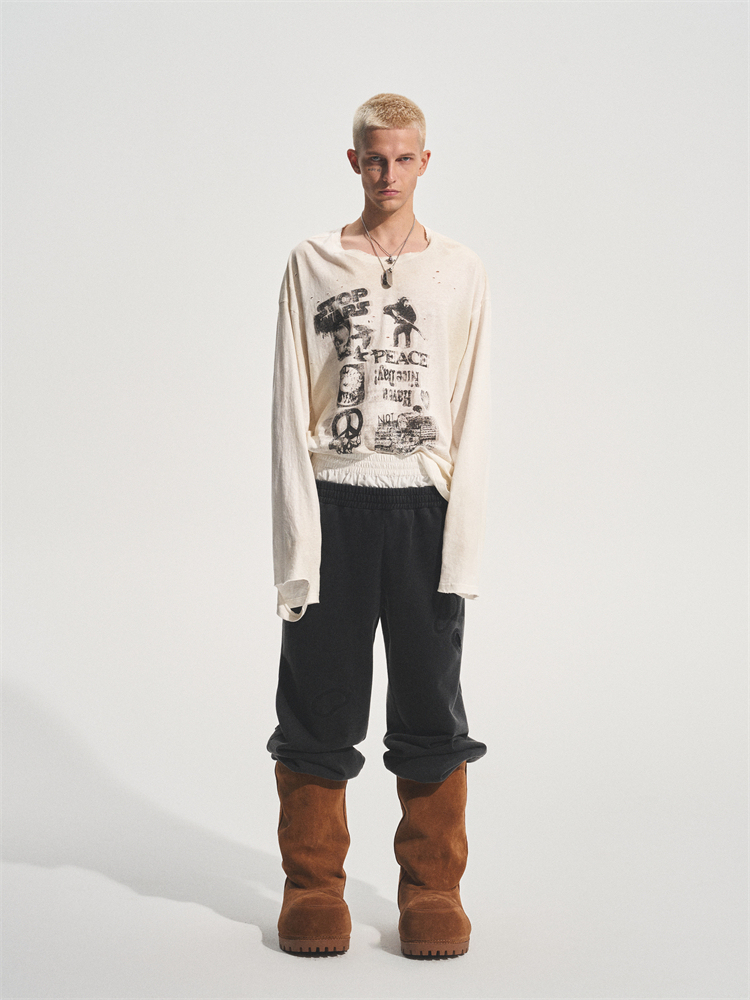 ANTI WAR LONG STAPE COTTON TEE