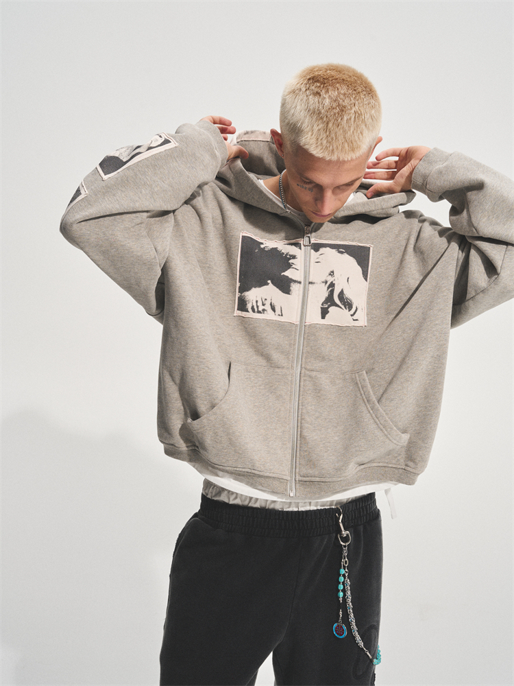 PUNK PRINT APPLIQUE HOODIE