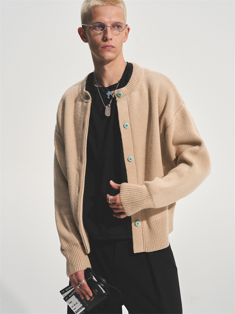 BEIGE TURQUOISE BUTTONS CARDIGAN