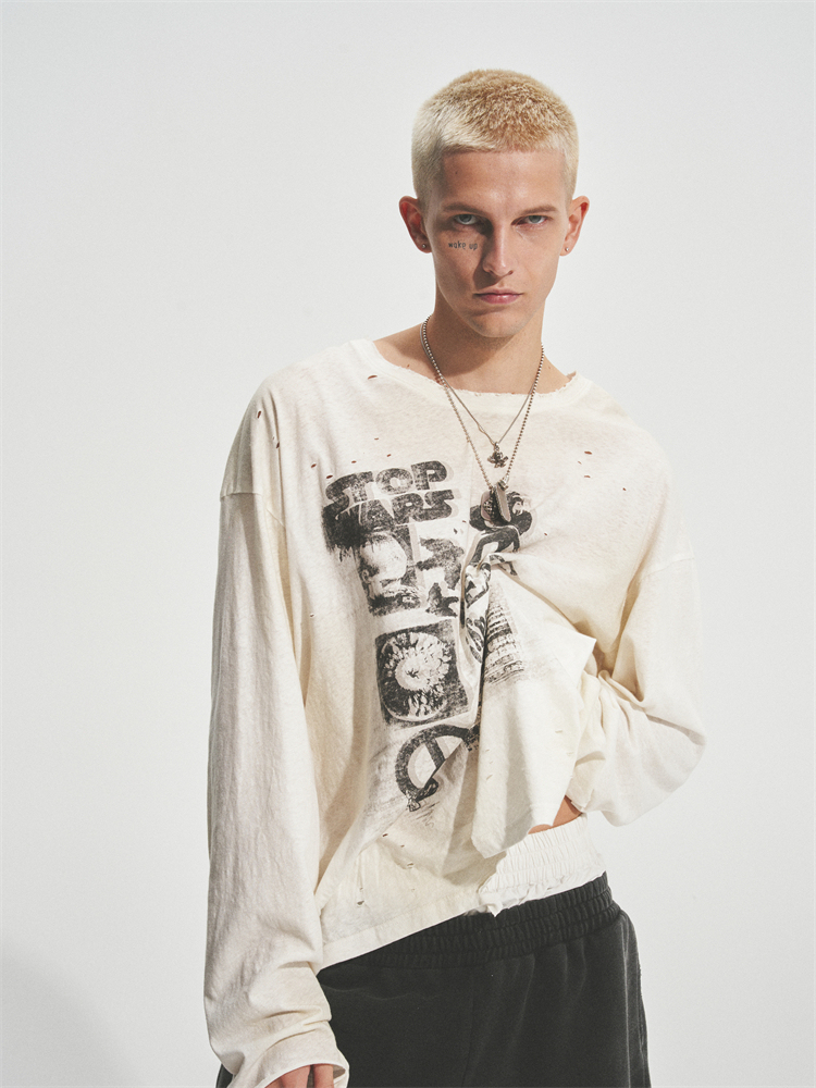 ANTI WAR LONG STAPE COTTON TEE