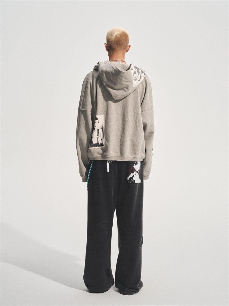 PUNK PRINT APPLIQUE HOODIE