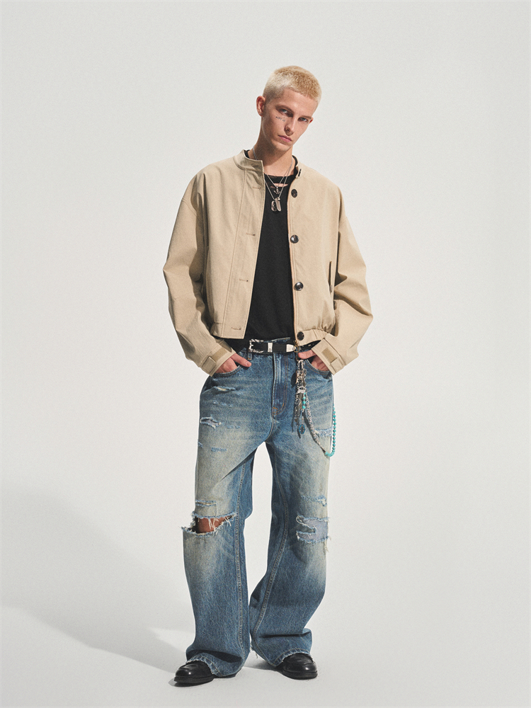 KHAKI LAID COLLAR REPELLENT JACKET