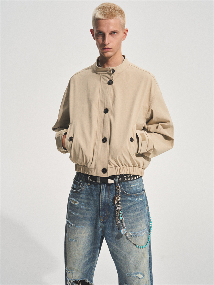 KHAKI LAID COLLAR REPELLENT JACKET