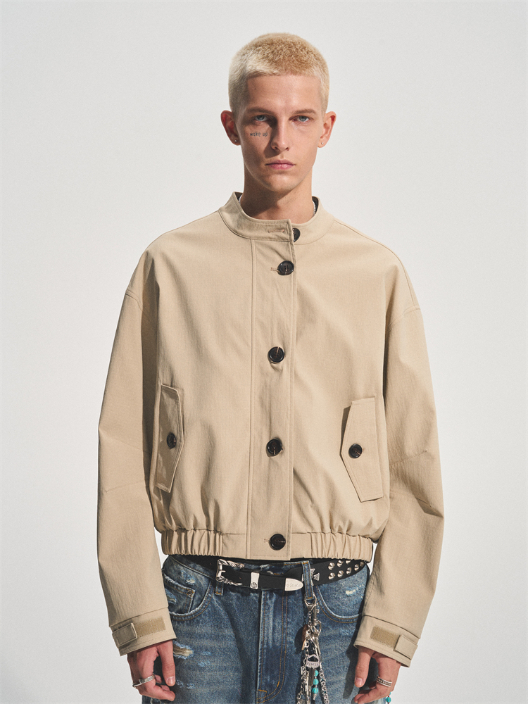 KHAKI LAID COLLAR REPELLENT JACKET