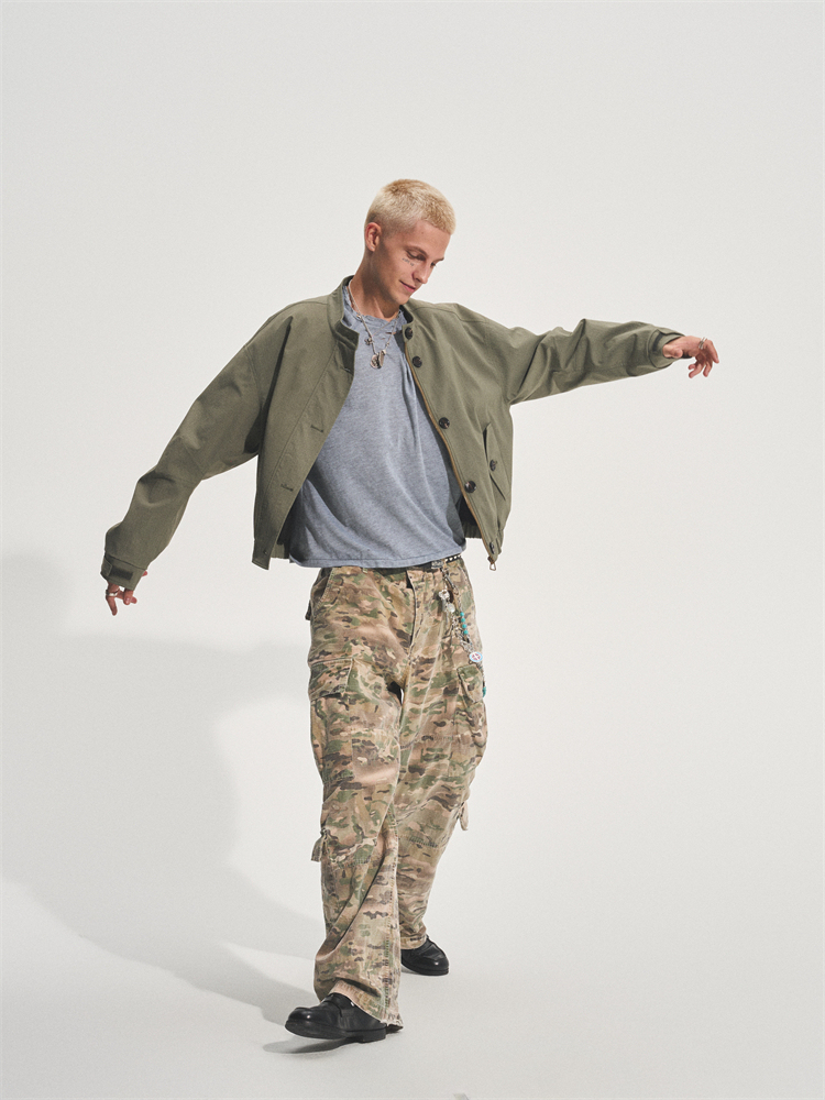 ARMY GREEN LAID COLLAR REPELLENT JACKET