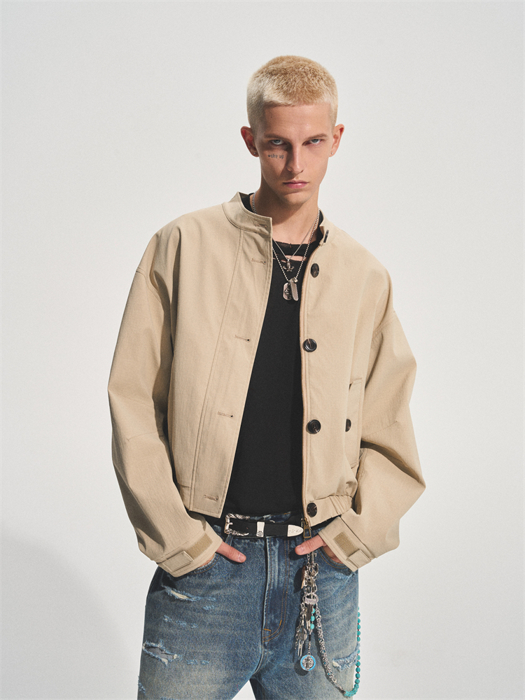 KHAKI LAID COLLAR REPELLENT JACKET