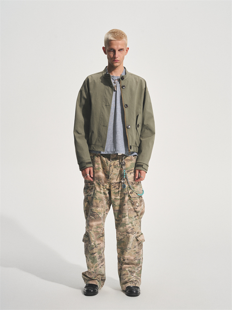 ARMY GREEN LAID COLLAR REPELLENT JACKET