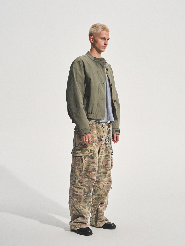 ARMY GREEN LAID COLLAR REPELLENT JACKET