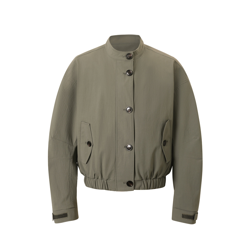 ARMY GREEN LAID COLLAR REPELLENT JACKET