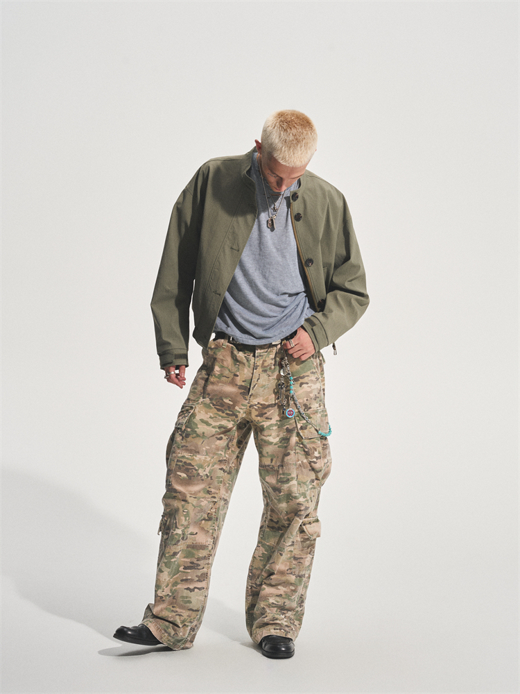 ARMY GREEN LAID COLLAR REPELLENT JACKET