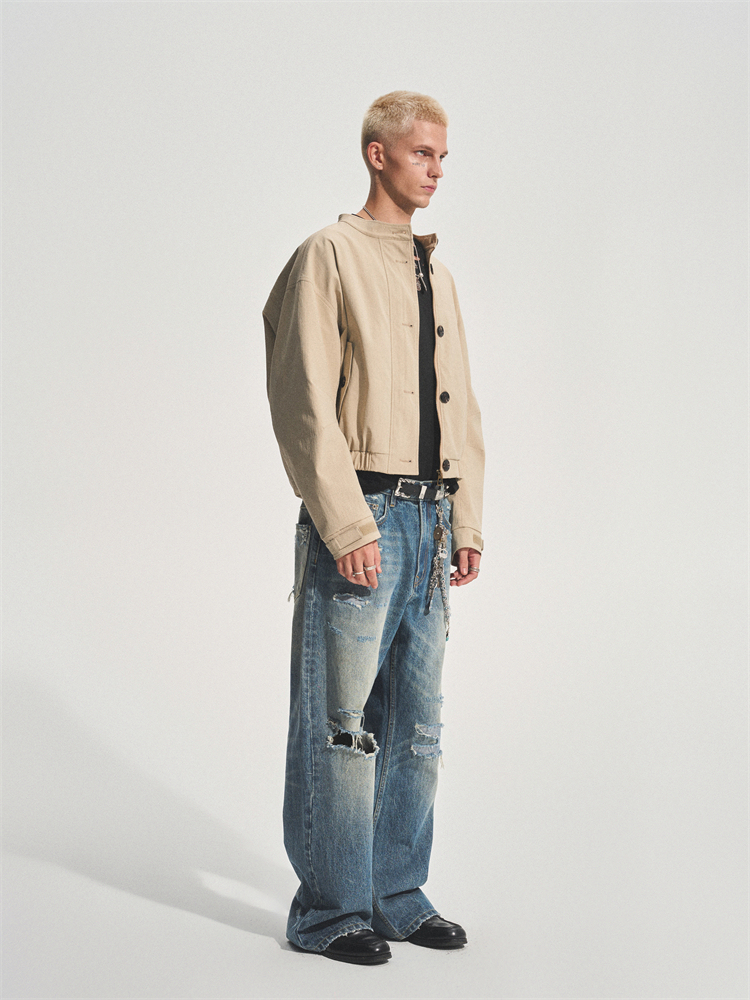 KHAKI LAID COLLAR REPELLENT JACKET