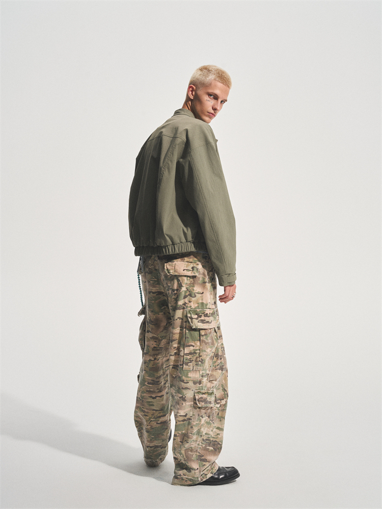 ARMY GREEN LAID COLLAR REPELLENT JACKET