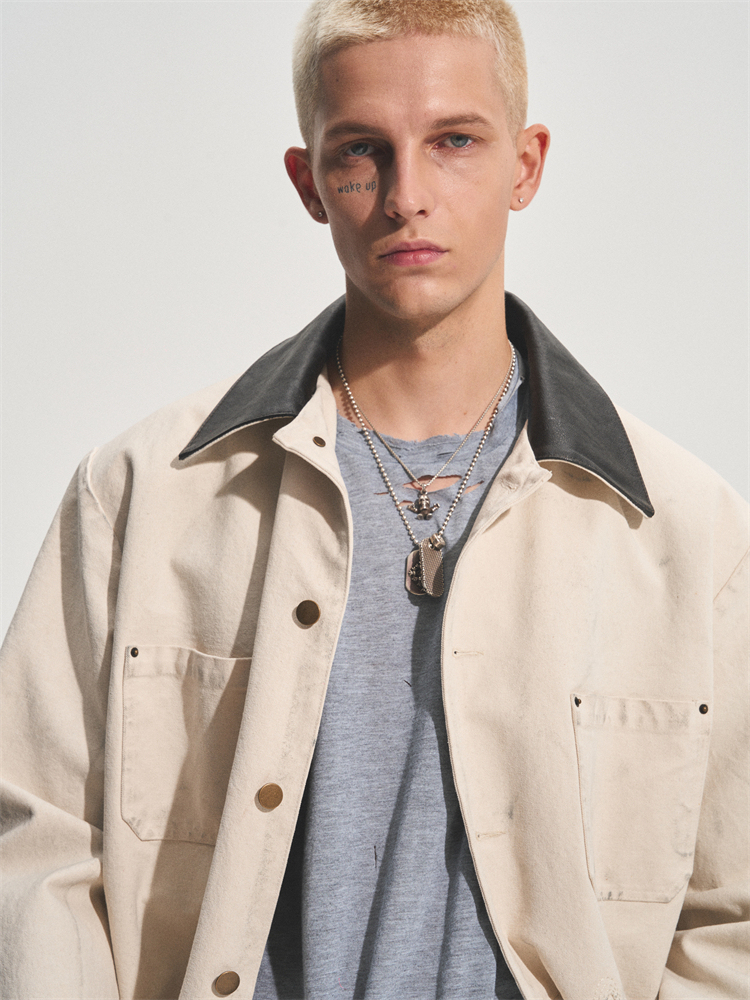 LEATHER COLLAR DADS JACKET