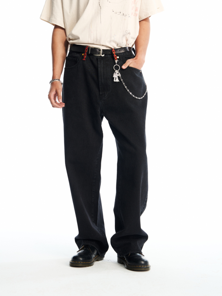 BLACK CASUAL REPAIRED DENIM