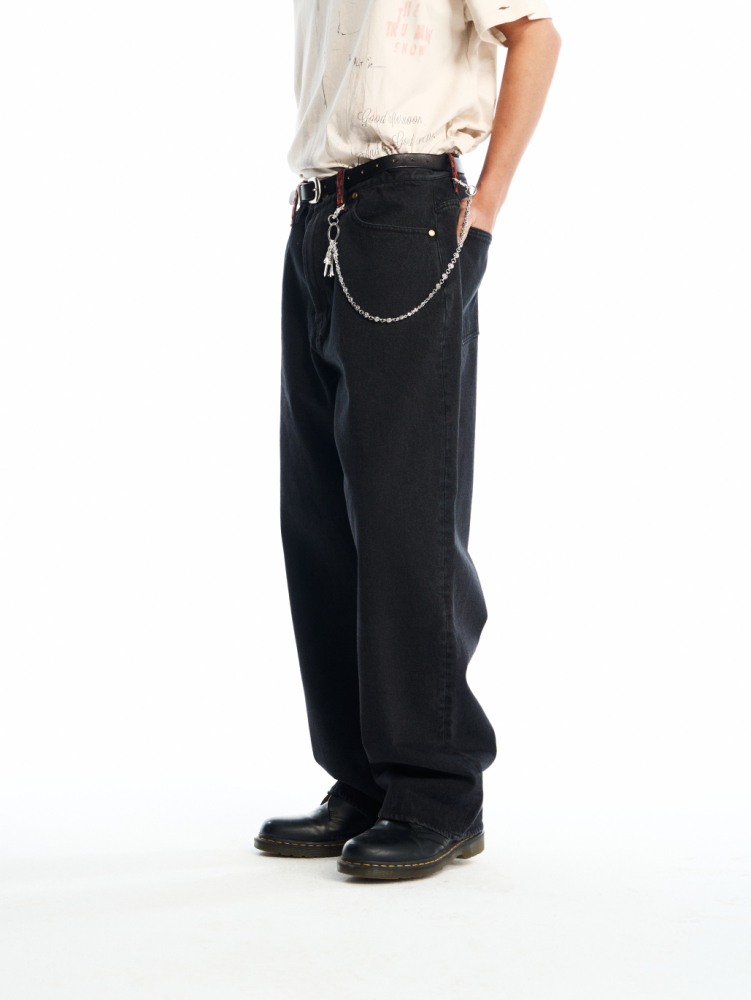 BLACK CASUAL REPAIRED DENIM