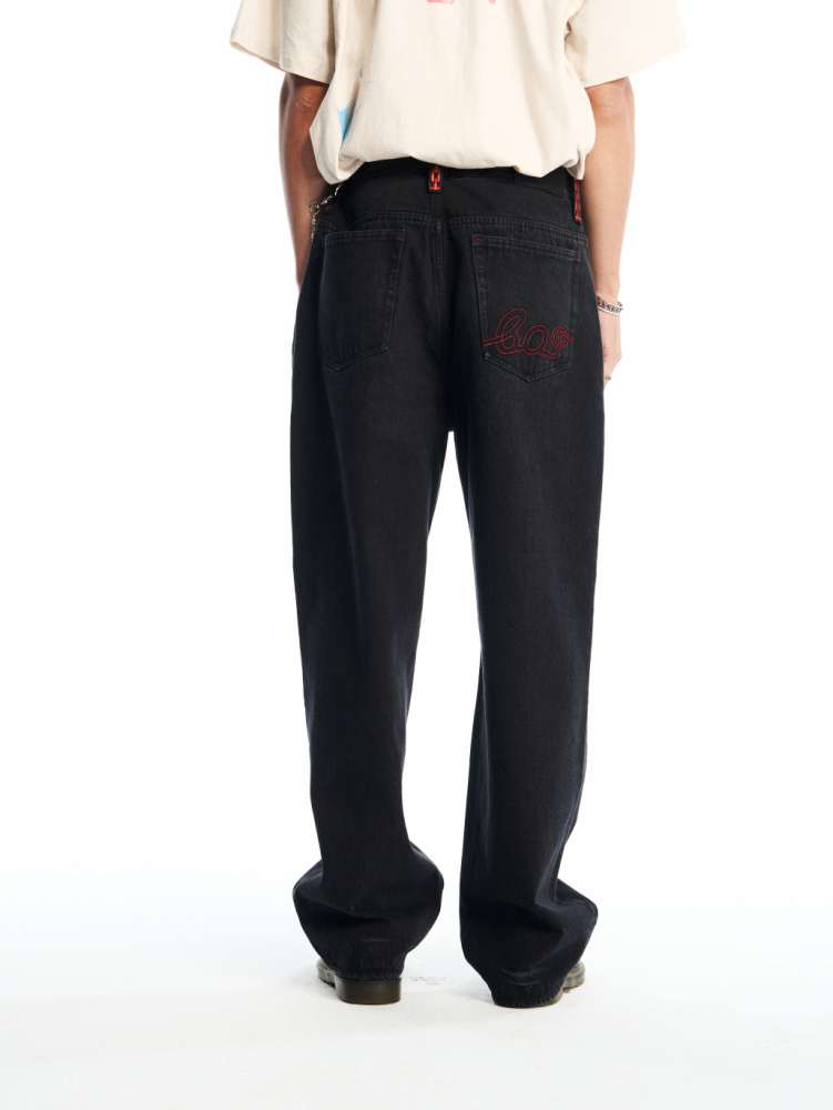 BLACK CASUAL REPAIRED DENIM