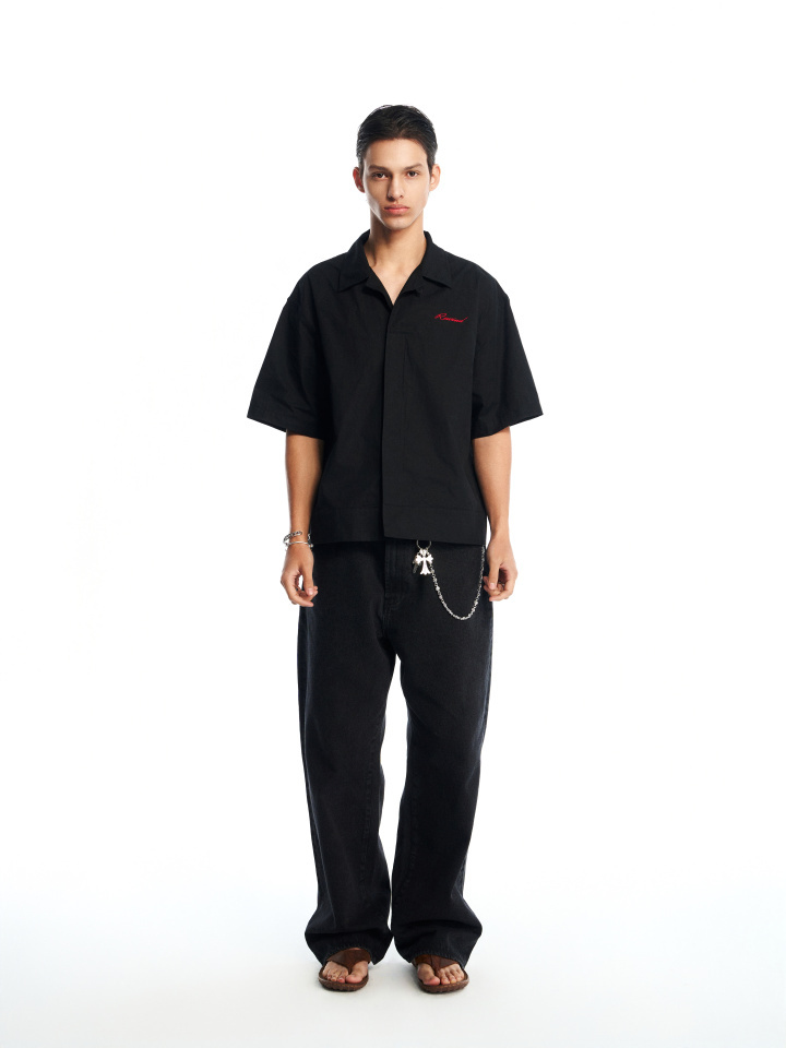 BLACK ELEGANT BUTTON DOWN POPLIN SHIRT
