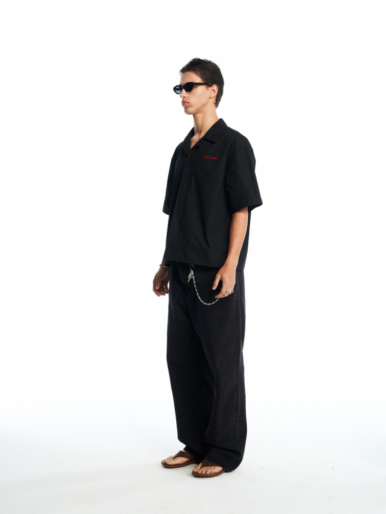 BLACK CASUAL REPAIRED DENIM