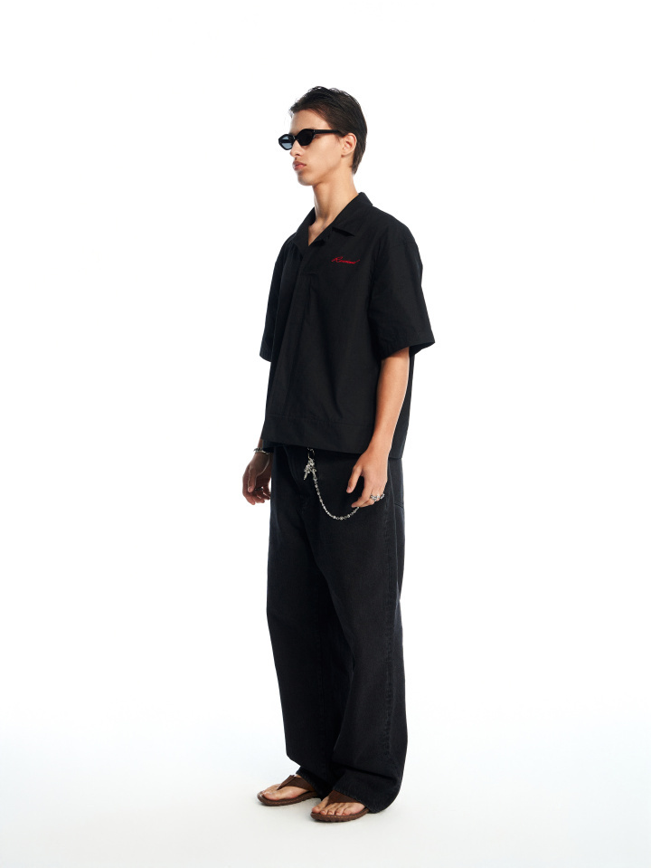 BLACK ELEGANT BUTTON DOWN POPLIN SHIRT