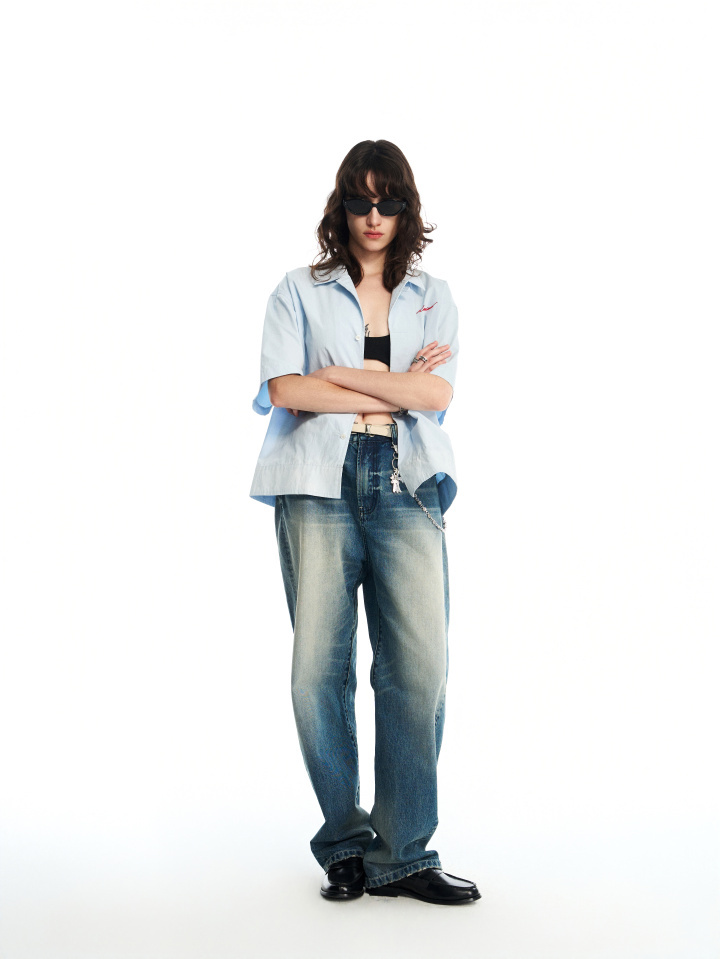 BLUE ELEGANT BUTTON DOWN POPLIN SHIRT